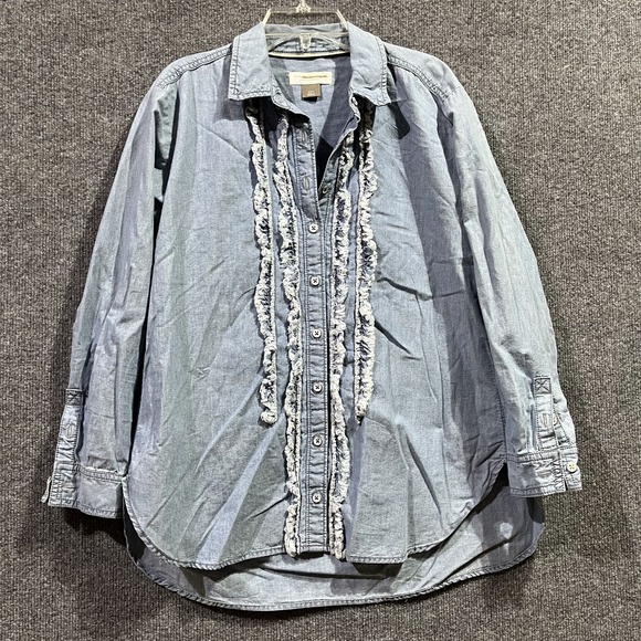 Pilcro Tops - Pilcro By Anthropologie Shirt Womens XSP Blue Denim Ruffle Long Sleeve Button Up